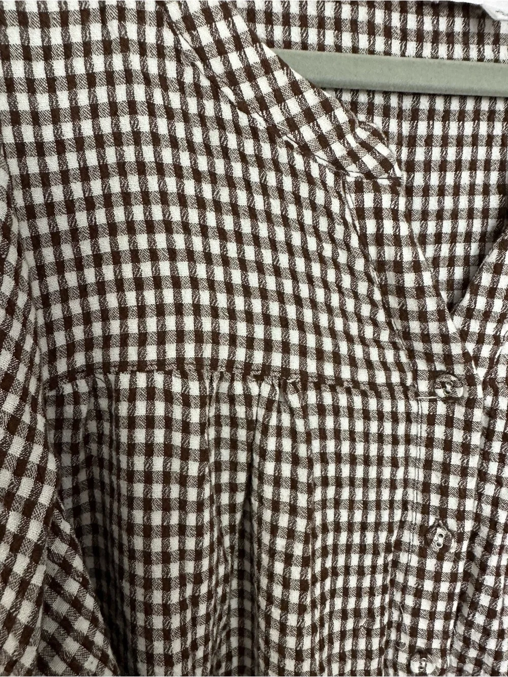 Jane and Delancey Brown and White Gingham Button-Down Top